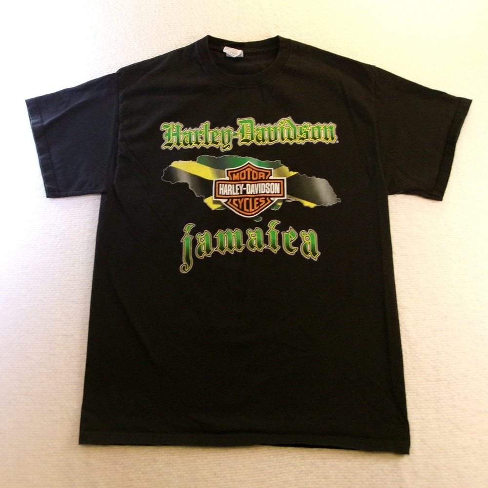 Harley-Davidson Mens L T-Shirt Black‎ Jamaica Graphic Rasta Colors Moto Bravado